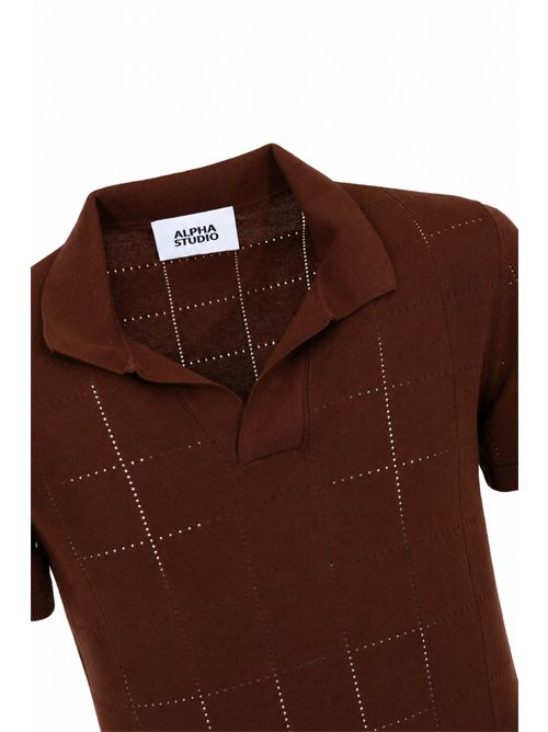 Polo traforata in cotone Cioccolata Alpha Studio | AU-5141B1009